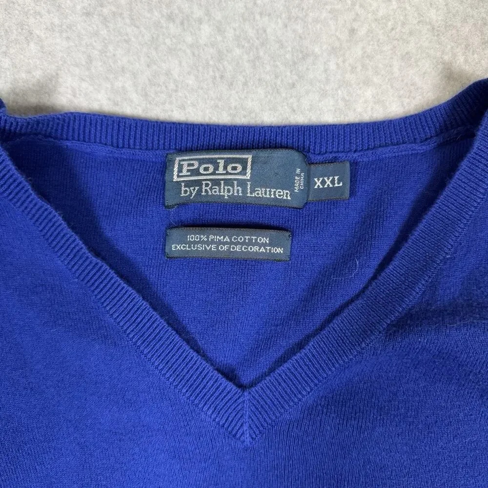 Vintage Polo Ralph Lauren Blue Sweater Vest Mens XXL Cotton Knit Golf 90s Preppy